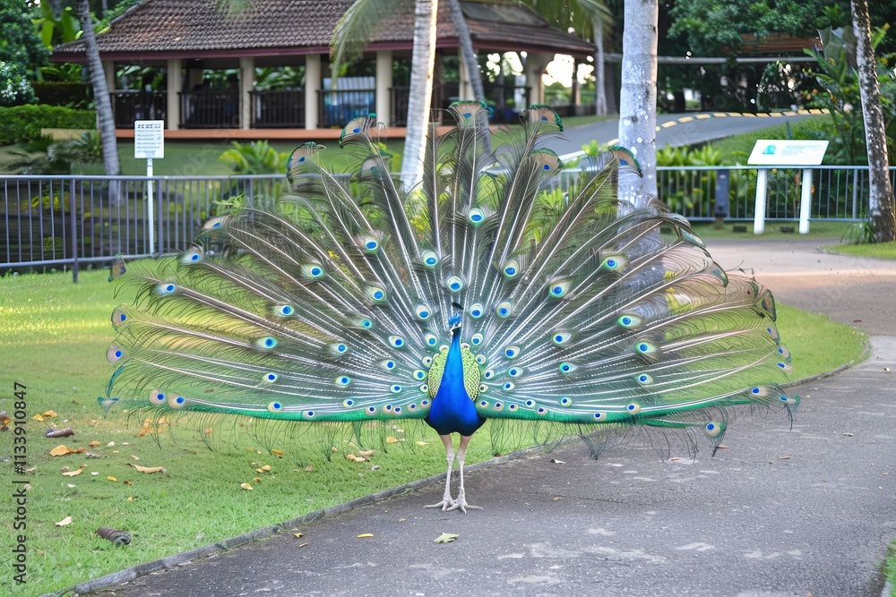 Obraz premium A beautiful peacock displaying its feathers