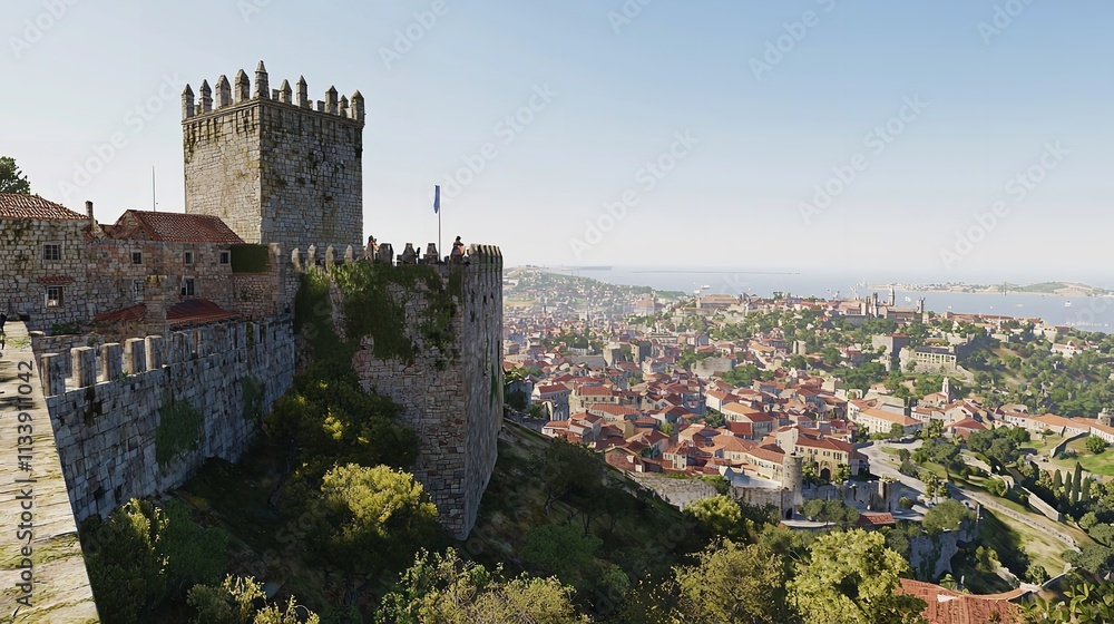 Castelo São Jorge and Cityscape Against a Clear Sky Castelo São Jorge and Cityscape Against a Clear Sky