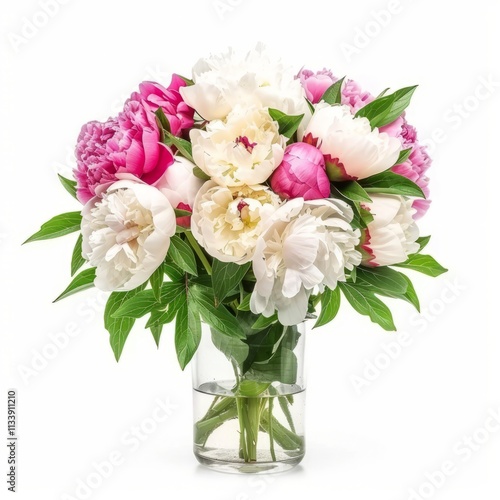 Wallpaper Mural A beautiful peony bouquet in a vase, isolated in white, white background Torontodigital.ca