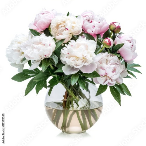 Wallpaper Mural A beautiful peony bouquet in a vase, isolated in white, white background Torontodigital.ca
