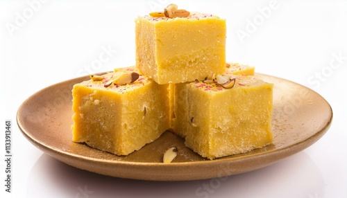 "Delicious Cube-Shaped Barfi-Like Sweet with Chopped Nut Garnish"