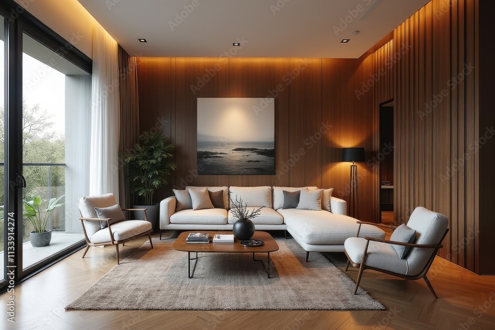 Modern Living Room with Cozy Furniture and Natural Light Modern Living Room with Cozy Furniture and Natural Light