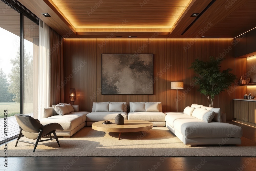 Fototapeta premium Modern Living Room Interior with Cozy Sofa and Natural Light