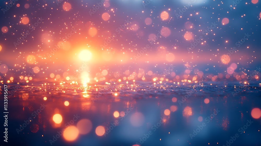 Abstract glowing bokeh lights reflecting on water Abstract glowing bokeh lights reflecting on water