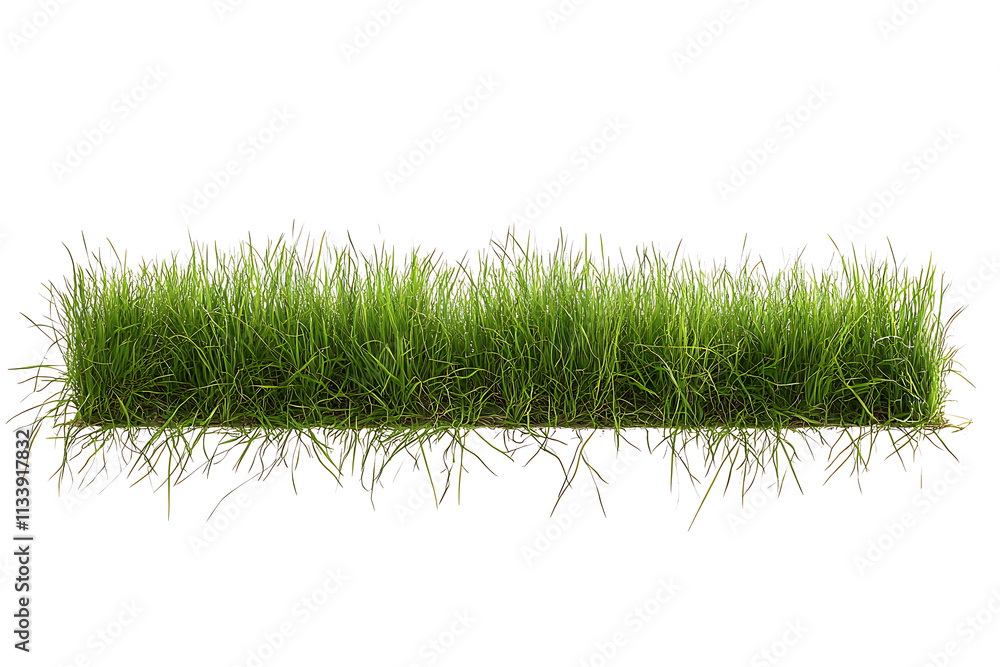 Vibrant Green Grass Patch Isolated on White Background Lush Meadow Texture for Design Elements