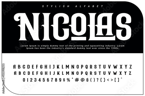 Nicolas Stylish alphabet display Decorative vector font and Beautiful luxury Font