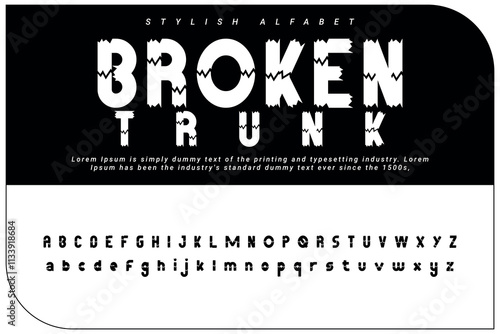 Broken Trunk Stylish alphabet display Decorative vector font and Beautiful luxury Font