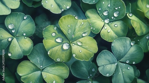 fresh green clover leaves with water droplets