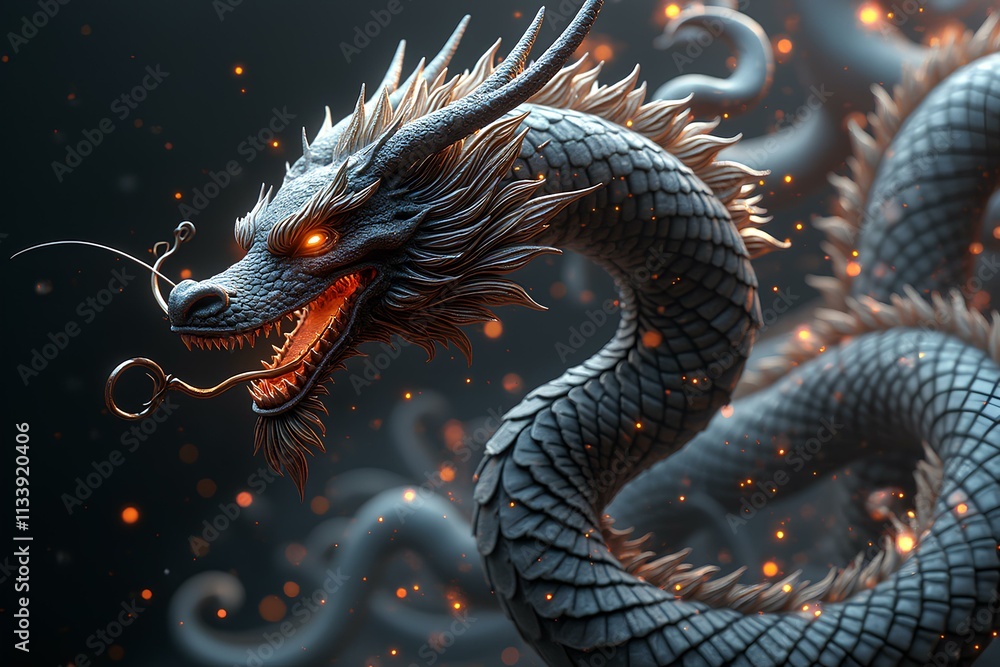 Fierce 3D Dragon with Sparkling Fire Detail Fierce 3D Dragon with Sparkling Fire Detail