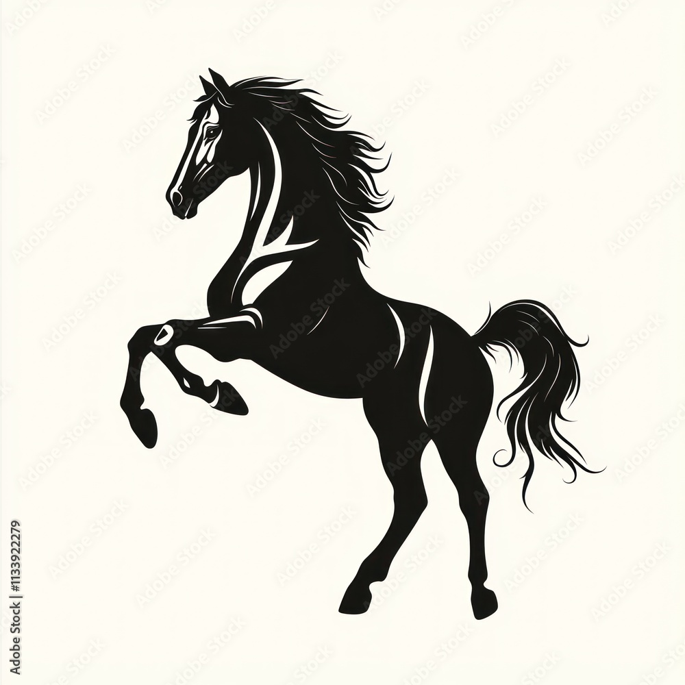 Black stallion rearing on hind legs, isolated on white background. Black stallion rearing on hind legs, isolated on white background.