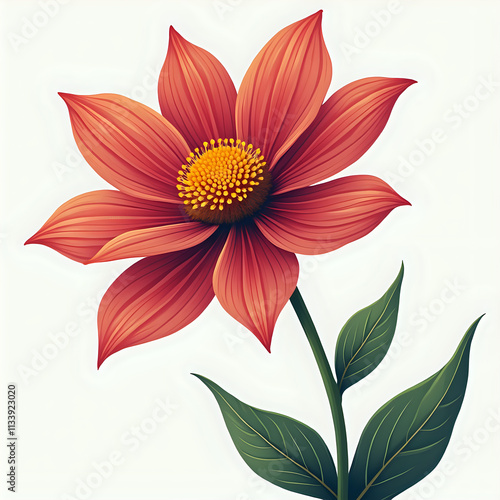 Vibrant Botanical Red Flower Illustration with Clean White Background with Copy Space