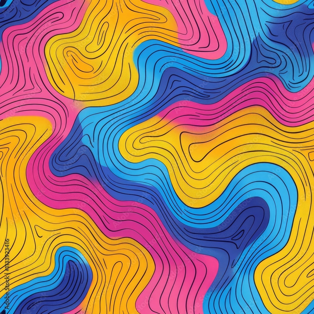 Obraz premium an abstract seamless pattern with yellow, pink, and blue wavy lines