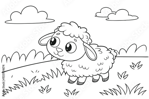 a cute cartoon Sheep coloring page for kids  E