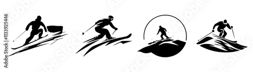 Skiing Silhouette Logo on Scenic Hills