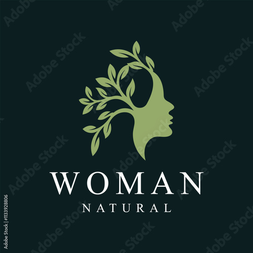 beautiful woman face and natural tree logo design inspiration