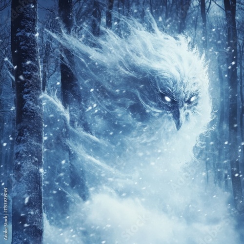 mystical winter spirit in a snowy forest photo