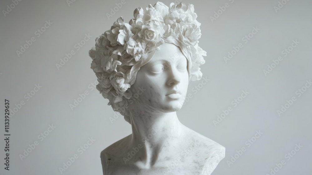 elegant marble sculpture with floral crown elegant marble sculpture with floral crown