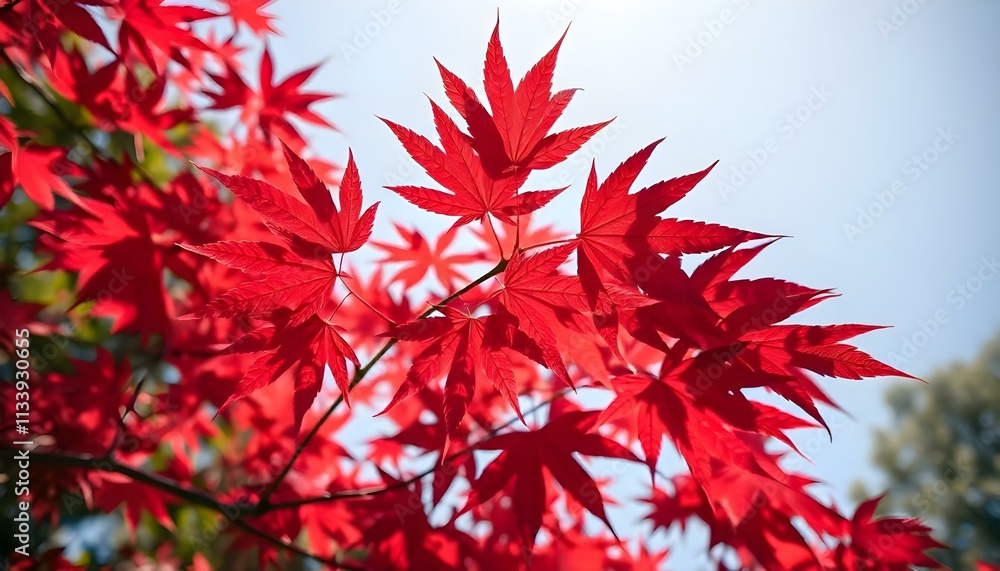 Red leaves of a Japanese maple tree against blue sky Red leaves of a Japanese maple tree against blue sky