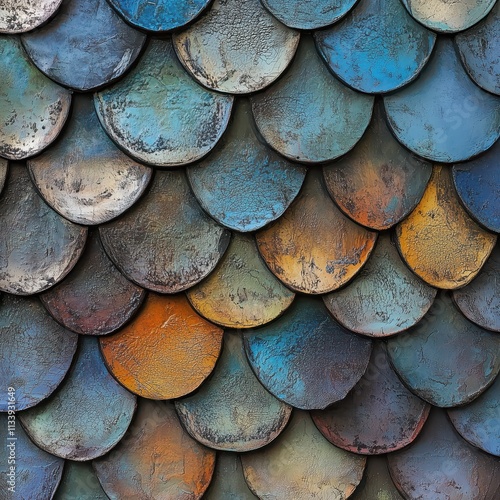 Wallpaper Mural Colorful Weathered Fish Scale Roof Tiles Torontodigital.ca