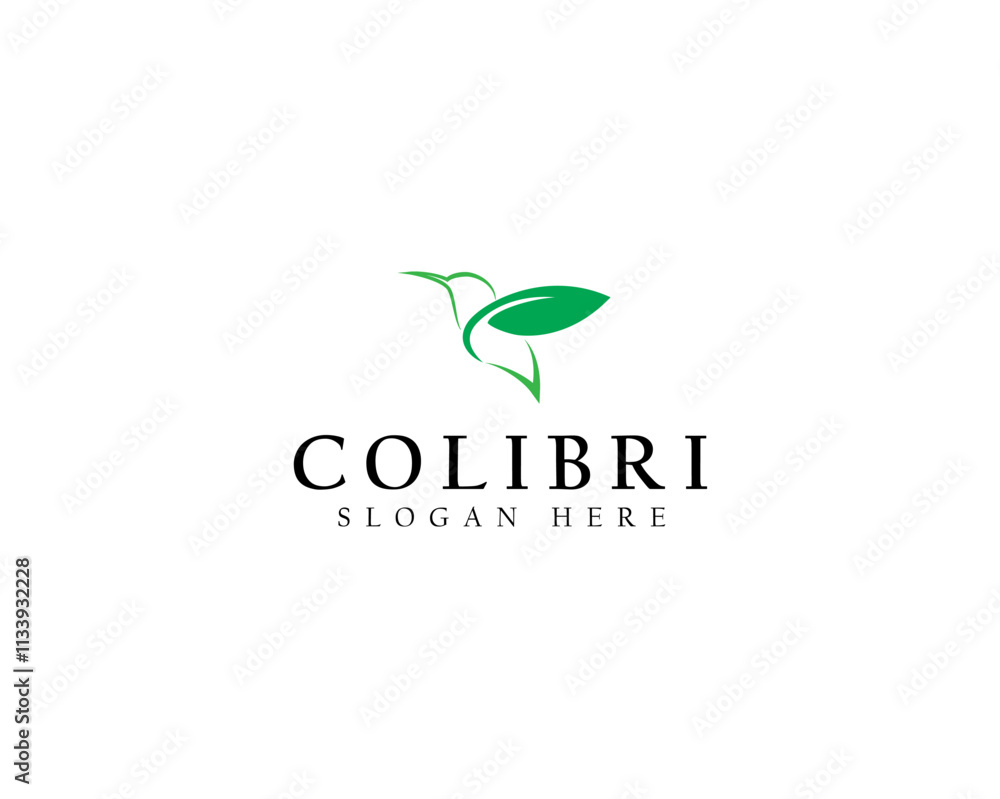 Beautiful Simple Bird Colibri Logo Design Vector With Leaf Concept Beautiful Simple Bird Colibri Logo Design Vector With Leaf Concept
