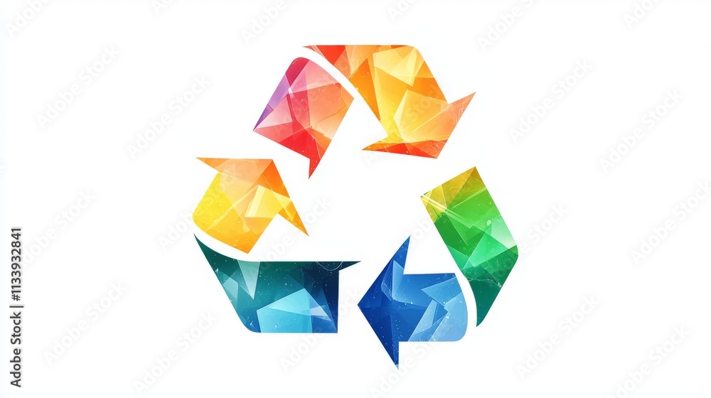 A colorful, geometric recycling symbol representing eco-friendliness and sustainability. A colorful, geometric recycling symbol representing eco-friendliness and sustainability.