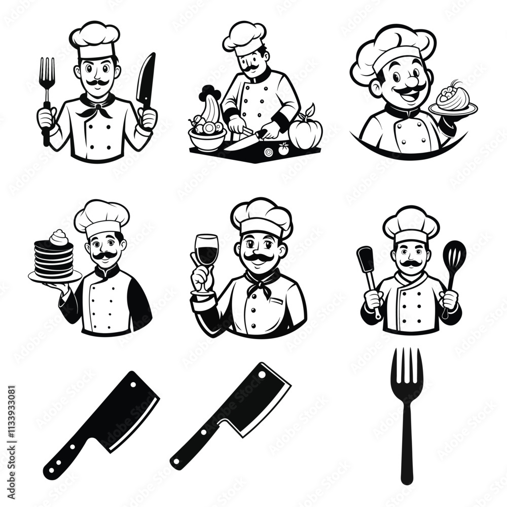 Restaurant Logo illustration bundle - Chef clipart Vector
Restaurant Logo illustration bundle - Chef clipart Vector