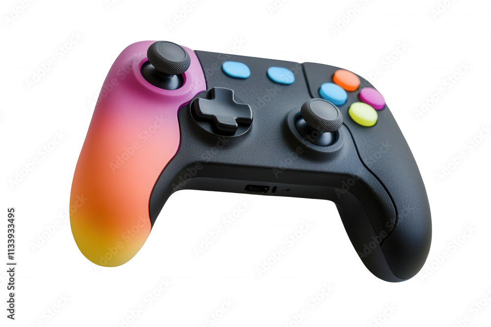 Isolated on a transparent background. Colorful gaming controller with gradient design and vibrant buttons. Isolated on a transparent background. Colorful gaming controller with gradient design and vibrant buttons.