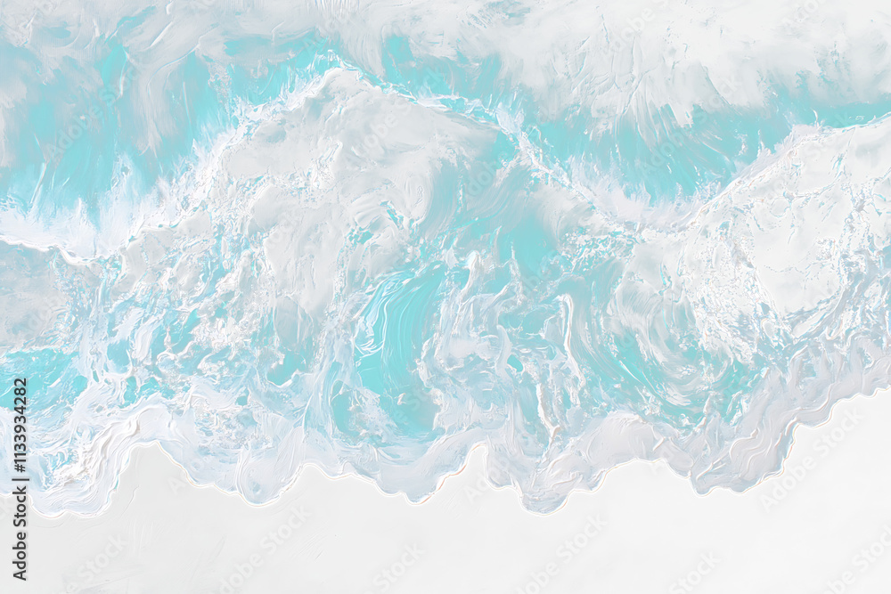 Obraz premium Abstract ocean wave art, teal and white swirls on Transparent background.