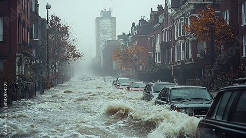 Urban flood disaster close-up
