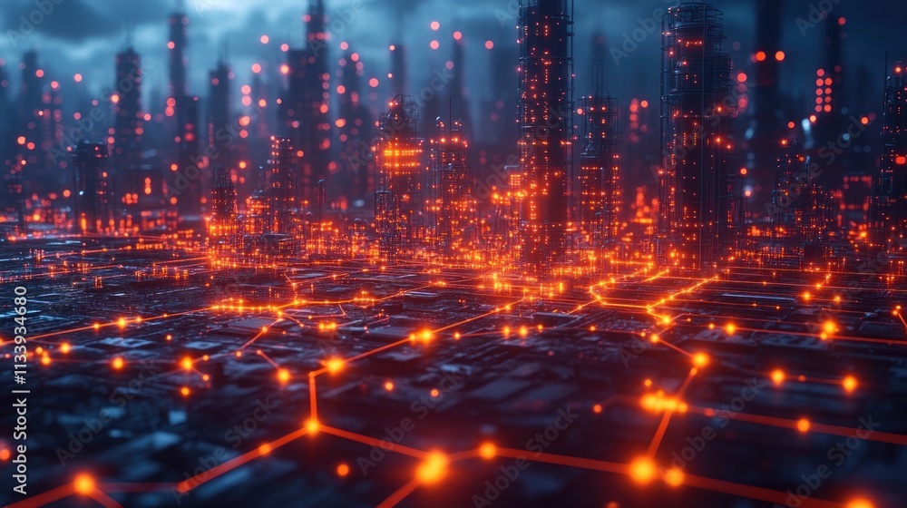 Cyberpunk Cityscape: A Futuristic Metropolis Illuminated by Glowing Networks Cyberpunk Cityscape: A Futuristic Metropolis Illuminated by Glowing Networks