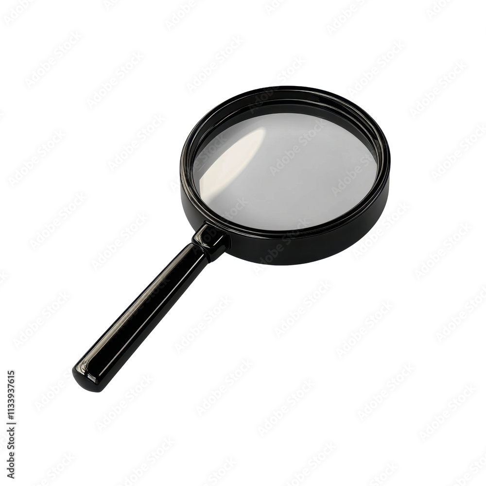 Black Magnifying Glass with Handle Isolated on White Background Black Magnifying Glass with Handle Isolated on White Background