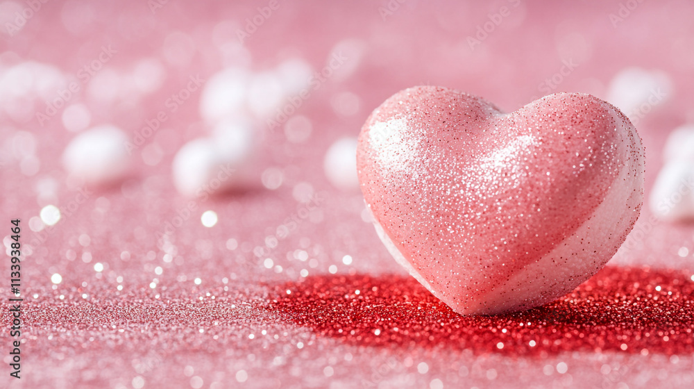 Obraz premium Decorative pink heart on glittery surface for Valentine's Day celebration