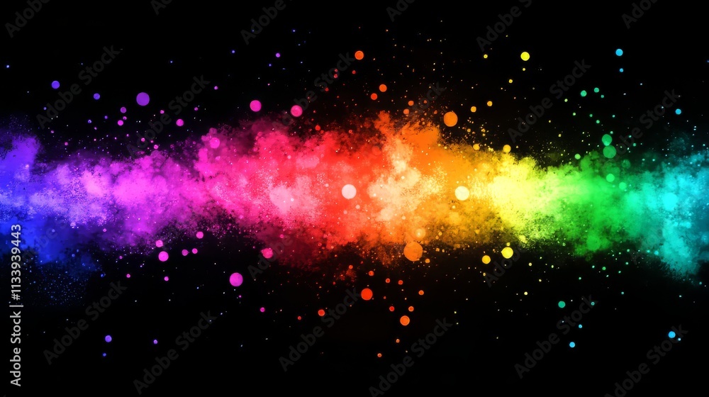 Colorful abstract rainbow wave of vibrant particles on a black background. Colorful abstract rainbow wave of vibrant particles on a black background.
