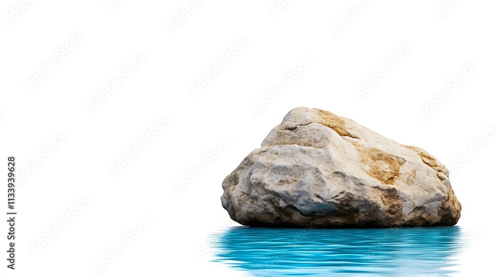 Tranquil Scene of a Large Rock Surrounded by Calm Water Creating an Idyllic Natural Landscape with Clear Blue Reflection Under Bright Light Tranquil Scene of a Large Rock Surrounded by Calm Water Creating an Idyllic Natural Landscape with Clear Blue Reflection Under Bright Light
