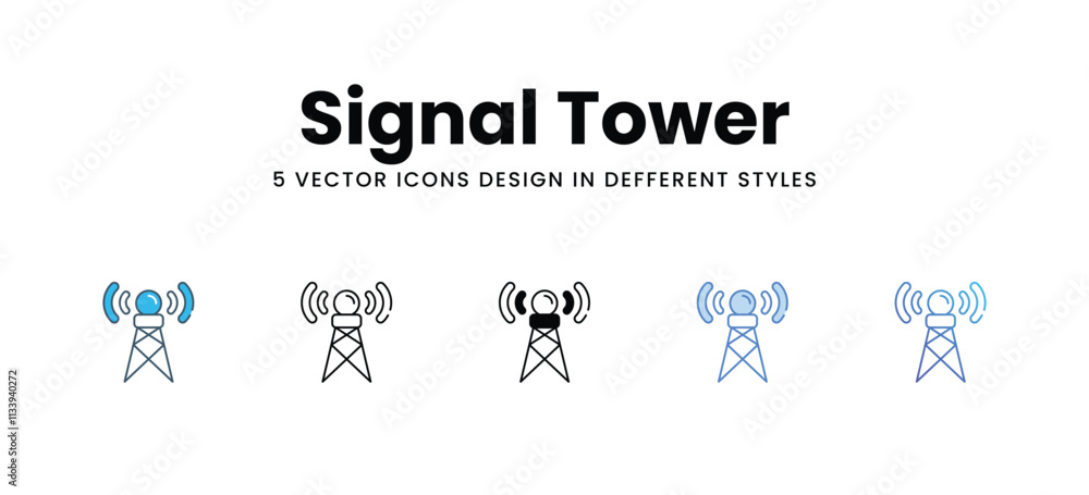 Signal Tower icons set in different style vector stock illustration Signal Tower icons set in different style vector stock illustration