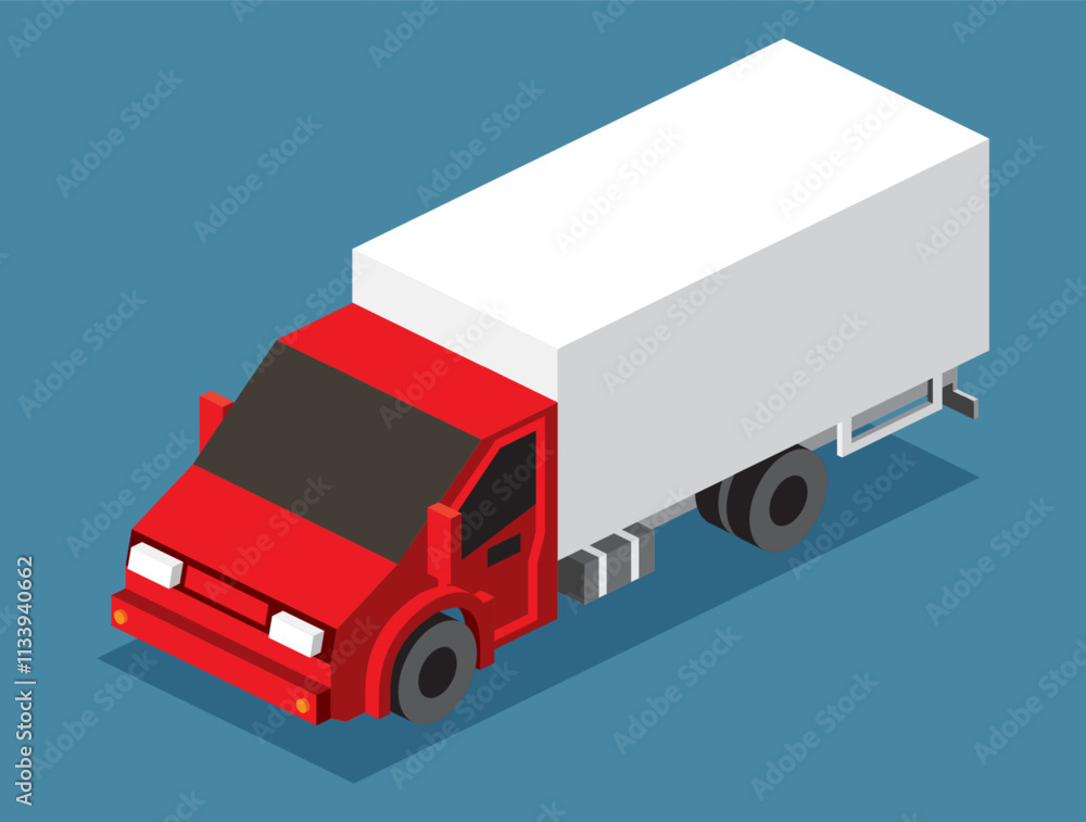 Isometric Cargo Truck. Commercial Transport. Logistics. 3D City Object for Infographics. Car for Carriage and Delivery of Goods. Front View. Lorry Mock-up Template. Isometric Cargo Truck. Commercial Transport. Logistics. 3D City Object for Infographics. Car for Carriage and Delivery of Goods. Front View. Lorry Mock-up Template.