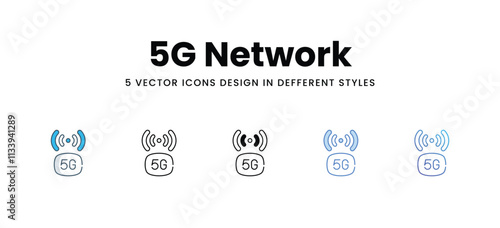 5G Network icons set in different style vector stock illustration