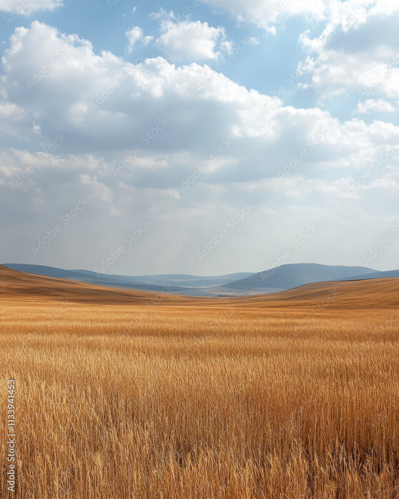 Vast golden field under a blue sky with white clouds in the countryside Vast golden field under a blue sky with white clouds in the countryside