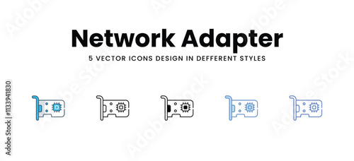 Network Adapter icons set in different style vector stock illustration