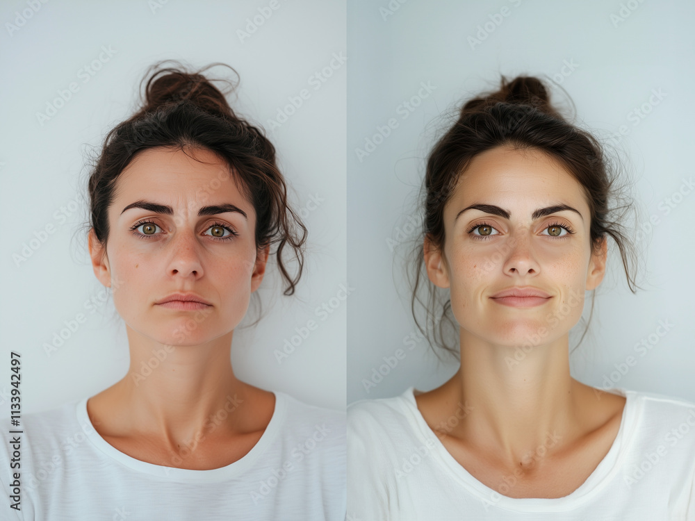 before and after of 40s woman face with wrinkles, subtle cosmetic rejuvenation treatment looking younger and natural before and after of 40s woman face with wrinkles, subtle cosmetic rejuvenation treatment looking younger and natural