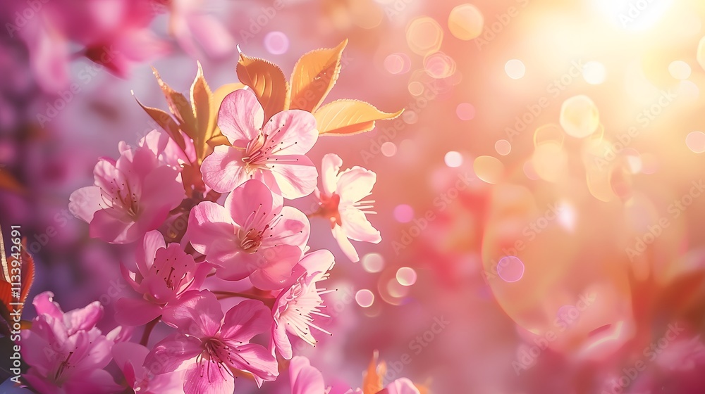 Close up of pink flowers in bloom, with a soft focus and a warm, sunny background. Close up of pink flowers in bloom, with a soft focus and a warm, sunny background.