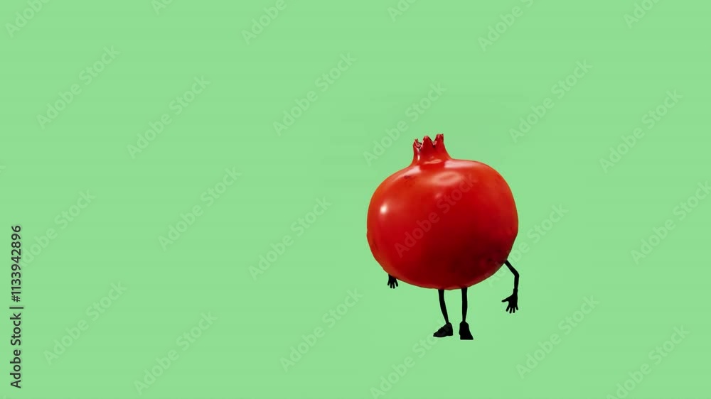 A lively 3D animation of a pomegranate fruit character dancing with expressive moves. Perfect for food-themed content, motion graphics, and creative projects showcasing fun and energetic animation. A lively 3D animation of a pomegranate fruit character dancing with expressive moves. Perfect for food-themed content, motion graphics, and creative projects showcasing fun and energetic animation.