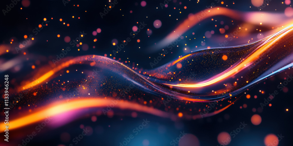 Obraz premium Glowing Neon Waves with Bokeh Background