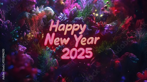 Vibrant underwater scene with "Happy New Year 2025" text.