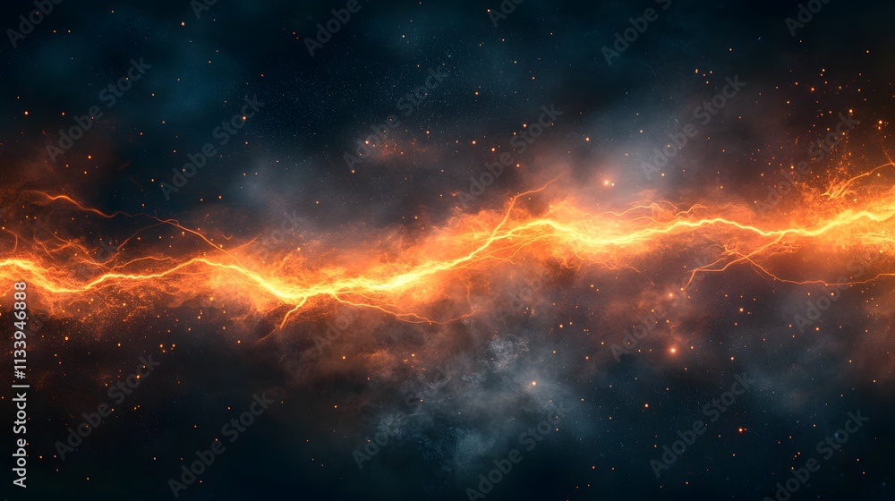 Fototapeta premium Fiery Plasma Stream Across Dark Cosmic Background