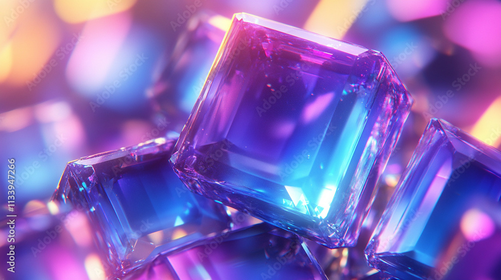 stunning abstract 3D texture with a blue-pink crystal glass background. The faceted design creates a gradient effect, symbolizing chaos and transformation, captured in a macro panoramic style stunning abstract 3D texture with a blue-pink crystal glass background. The faceted design creates a gradient effect, symbolizing chaos and transformation, captured in a macro panoramic style