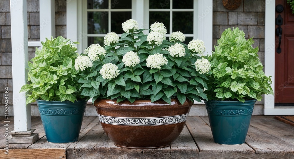 Sweet William arranged in a decorative pot on a rustic farmhouse porch Sweet William arranged in a decorative pot on a rustic farmhouse porch