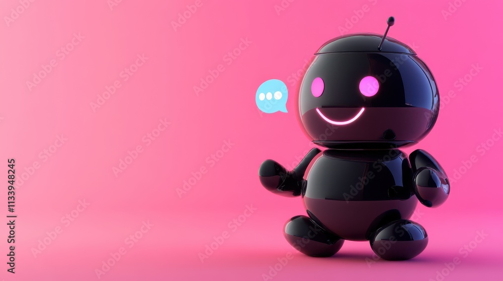 Friendly Robot with Speech Bubble on Pink Background Friendly Robot with Speech Bubble on Pink Background