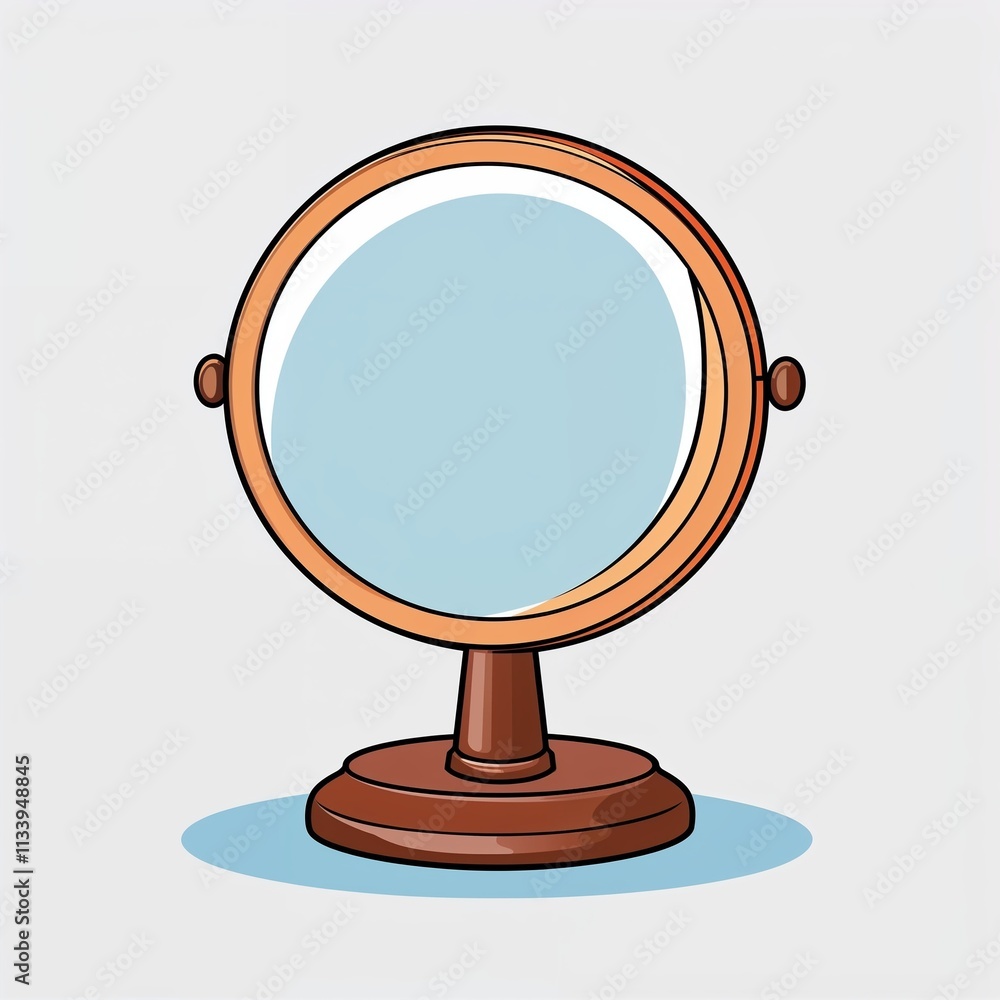 A vanity round mirror cartoon illustration on plain white background A vanity round mirror cartoon illustration on plain white background