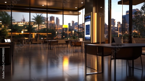 Wallpaper Mural Modern Evening Lounge with City View and Digital Display Torontodigital.ca